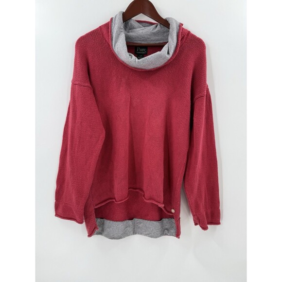 Pure Handknit Womens Sweater Preppy Minimalist Classic Cozy High Low Red SMALL - Picture 1 of 9